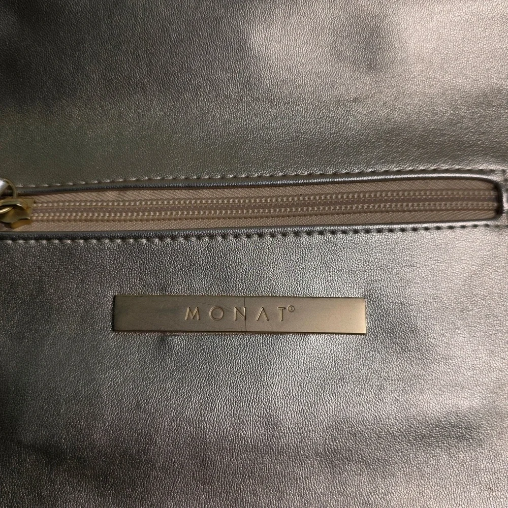 Monat Foldover Clutch Gold Metallic Faux Leather Tassel Zip Womens OS Excellent